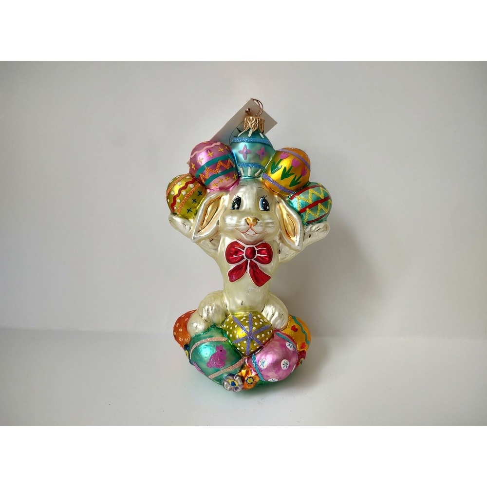 Christopher‎ Radko glass Christmas ornament An Even Dozen rabbit Easter 6 1/2"